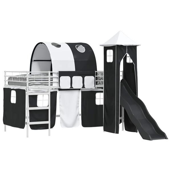 Grote foto vidaxl loftbed voor kids wit en zwart 107 x 200 cm metaal antiek en kunst stoelen en banken
