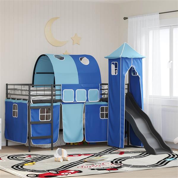 Grote foto vidaxl loftbed voor kids zwart en blauw 100 x 200 cm metaal antiek en kunst stoelen en banken