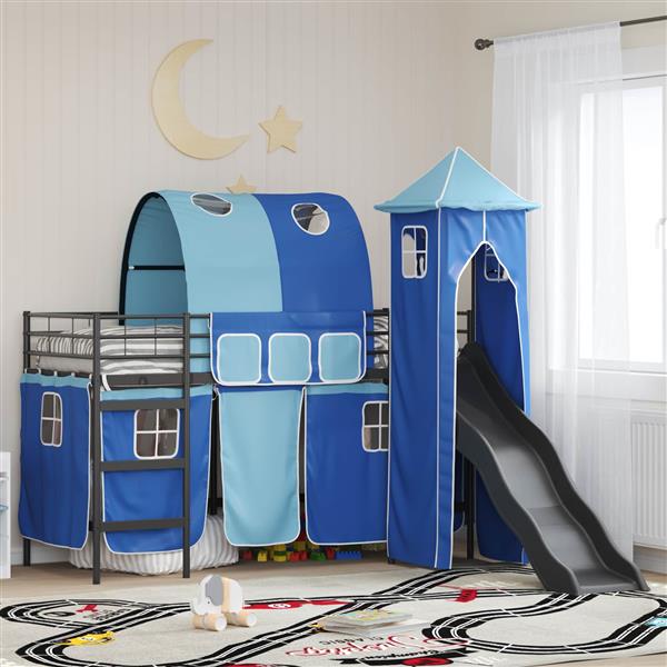 Grote foto vidaxl loftbed voor kids zwart en blauw 100 x 190 cm metaal antiek en kunst stoelen en banken