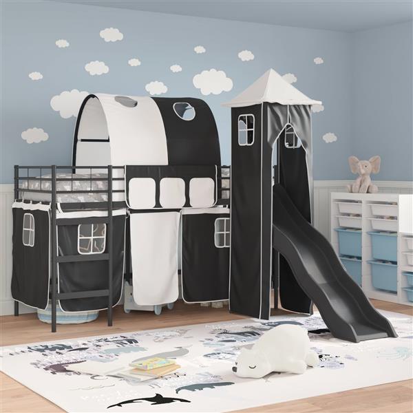 Grote foto vidaxl loftbed voor kids zwart 100 x 190 cm metaal antiek en kunst stoelen en banken