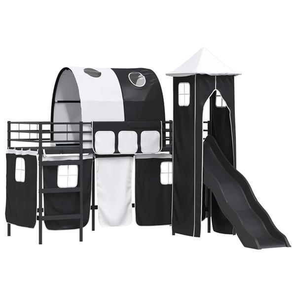 Grote foto vidaxl loftbed voor kids zwart 100 x 190 cm metaal antiek en kunst stoelen en banken