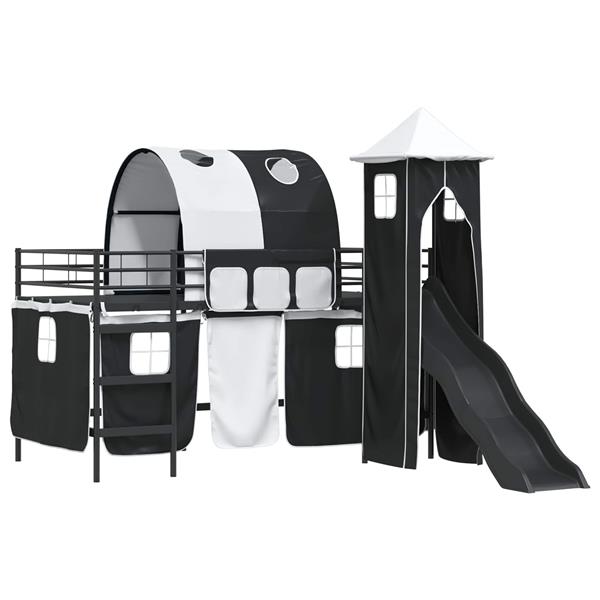 Grote foto vidaxl loftbed voor kids zwart 80 x 200 cm metaal antiek en kunst stoelen en banken