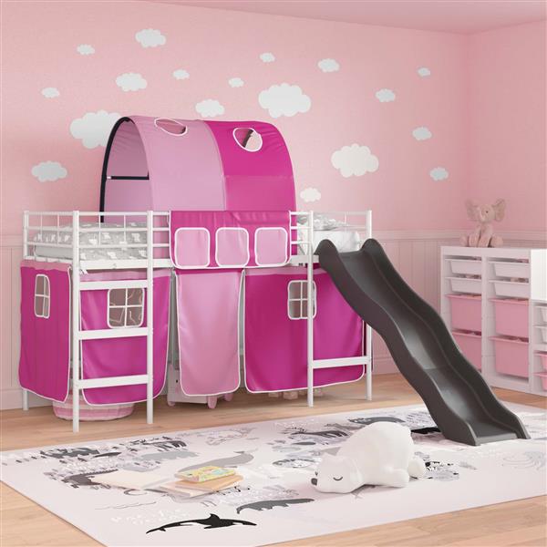 Grote foto vidaxl loftbed voor kids wit en roze 100 x 190 cm metaal antiek en kunst stoelen en banken