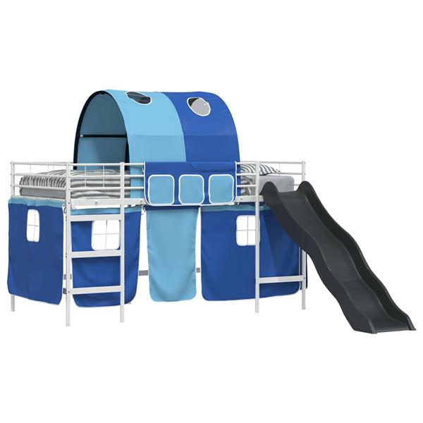 Grote foto vidaxl loftbed voor kids wit en blauw 90 x 200 cm metaal antiek en kunst stoelen en banken