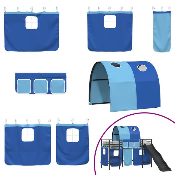 Grote foto vidaxl loftbed voor kids zwart en blauw 75 x 190 cm metaal antiek en kunst stoelen en banken