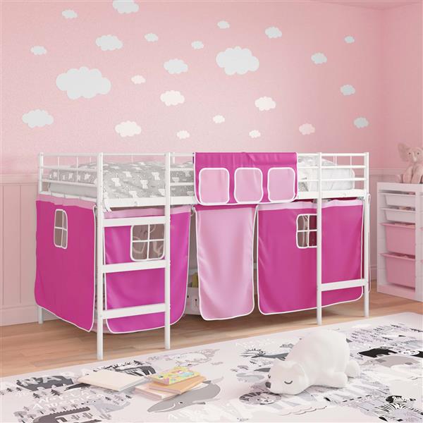 Grote foto vidaxl loftbedframe voor kinderen met gordijnen wit en roze antiek en kunst stoelen en banken