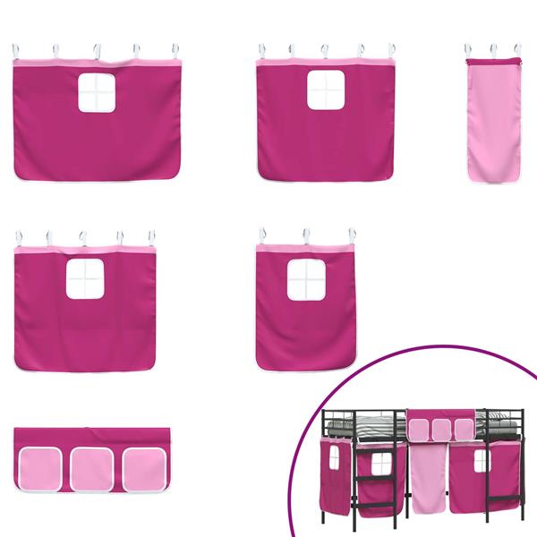 Grote foto vidaxl loftbedframe voor kinderen met gordijnen zwart en roze antiek en kunst stoelen en banken