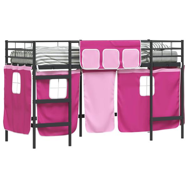 Grote foto vidaxl loftbedframe voor kinderen met gordijnen zwart en roze antiek en kunst stoelen en banken