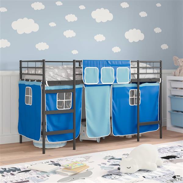 Grote foto vidaxl loftbedframe voor kinderen met gordijnen zwart en blauw antiek en kunst stoelen en banken