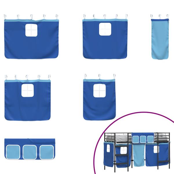 Grote foto vidaxl loftbedframe voor kinderen met gordijnen zwart en blauw antiek en kunst stoelen en banken