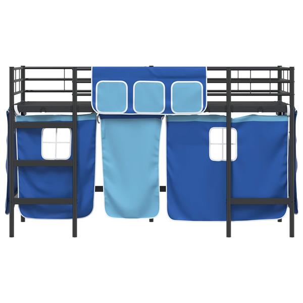 Grote foto vidaxl loftbedframe voor kinderen met gordijnen zwart en blauw antiek en kunst stoelen en banken