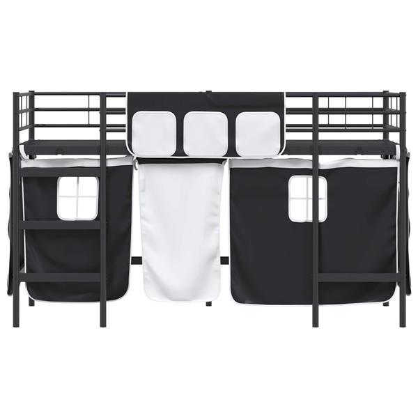 Grote foto vidaxl loftbedframe voor kinderen met gordijnen zwart 75 x 190 cm antiek en kunst stoelen en banken