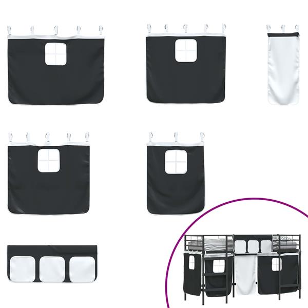 Grote foto vidaxl loftbedframe voor kinderen met gordijnen zwart 75 x 190 cm antiek en kunst stoelen en banken