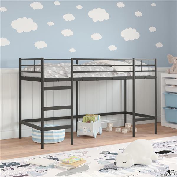 Grote foto vidaxl loftbed voor kids zwart 74 5 x 190 cm staal antiek en kunst stoelen en banken