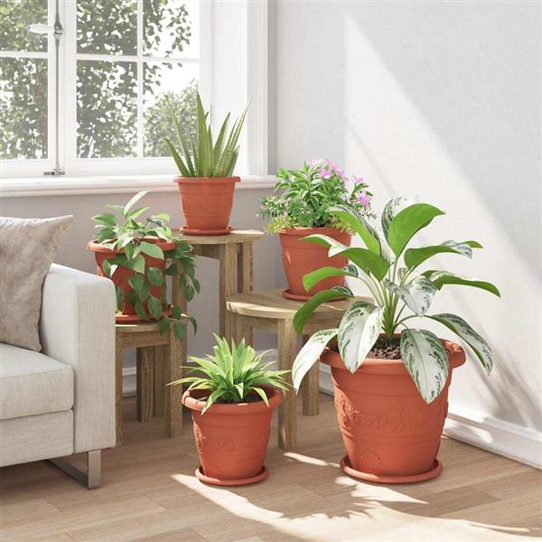 Grote foto vidaxl ronde bloempot 6 pcs baksteenrood 26 x 21.5 cm kunststof tuin en terras overige tuin en terras