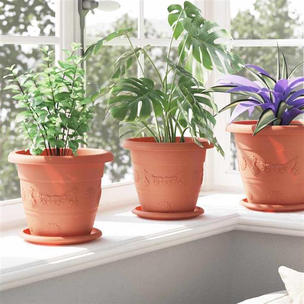 Grote foto vidaxl ronde bloempot 6 pcs baksteenrood 22 x 18 cm kunststof tuin en terras overige tuin en terras