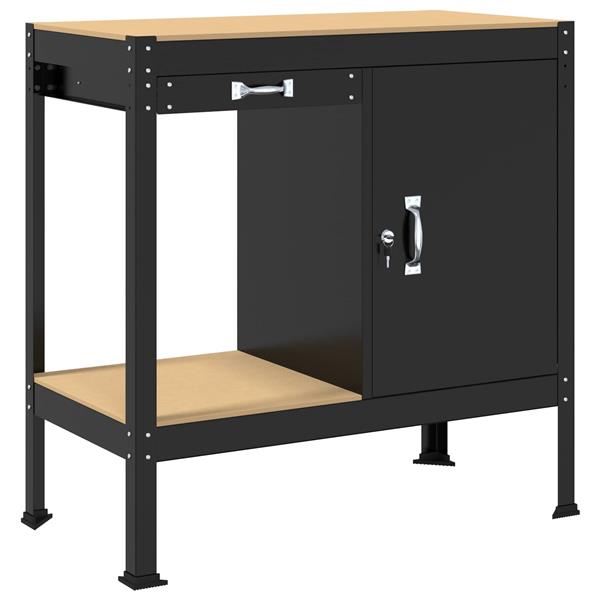 Grote foto vidaxl werkbank met lade zwart 90 x 49 x 91 cm bewerkt hout en metaal doe het zelf en verbouw werkbanken