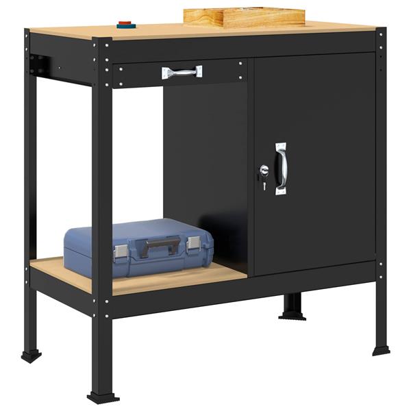 Grote foto vidaxl werkbank met lade zwart 90 x 49 x 91 cm bewerkt hout en metaal doe het zelf en verbouw werkbanken