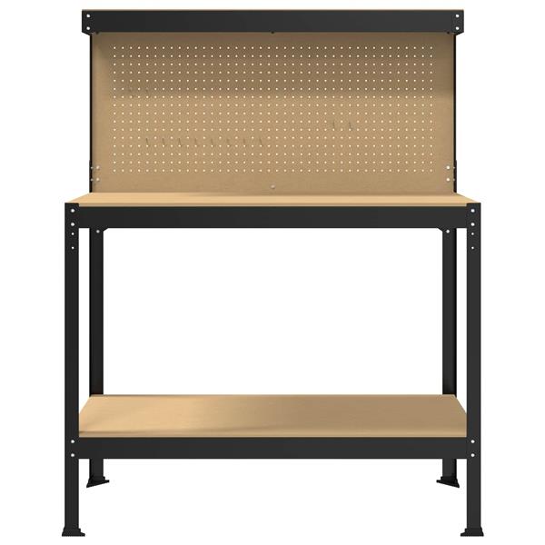 Grote foto vidaxl werkbank zwart 114 x 54 x 145 cm bewerkt hout en metaal doe het zelf en verbouw werkbanken