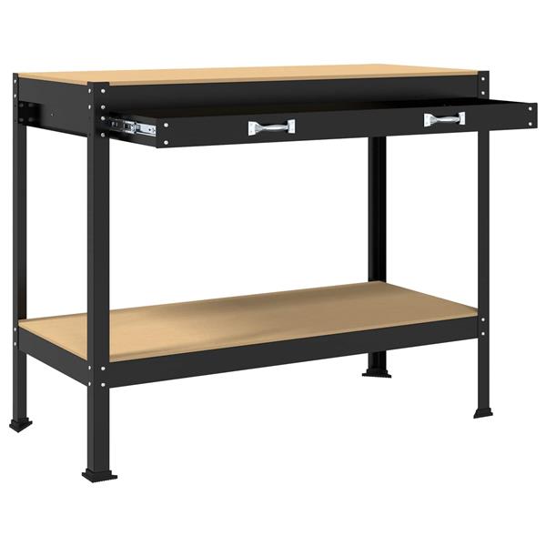 Grote foto vidaxl werkbank met lade zwart 114 x 54 x 91 cm bewerkt hout en metaal doe het zelf en verbouw werkbanken