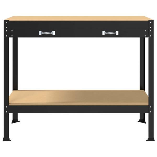 Grote foto vidaxl werkbank met lade zwart 114 x 54 x 91 cm bewerkt hout en metaal doe het zelf en verbouw werkbanken