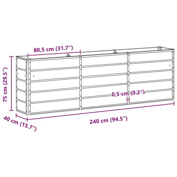 Grote foto vidaxl plantenbak groen 240 x 40 x 75 cm staal tuin en terras overige tuin en terras
