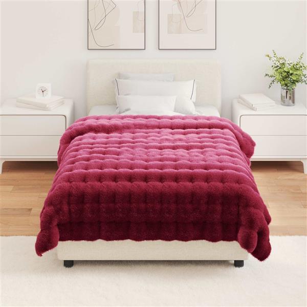 Grote foto vidaxl antislip nep konijnenbont deken olite 4 pcs bordeaux rood huis en inrichting bedden