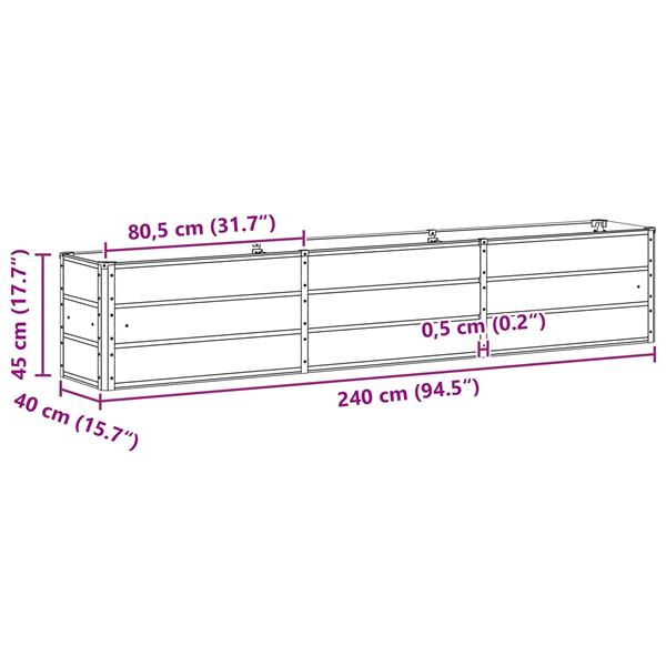 Grote foto vidaxl plantenbak ivoor 240 x 40 x 45 cm staal tuin en terras overige tuin en terras