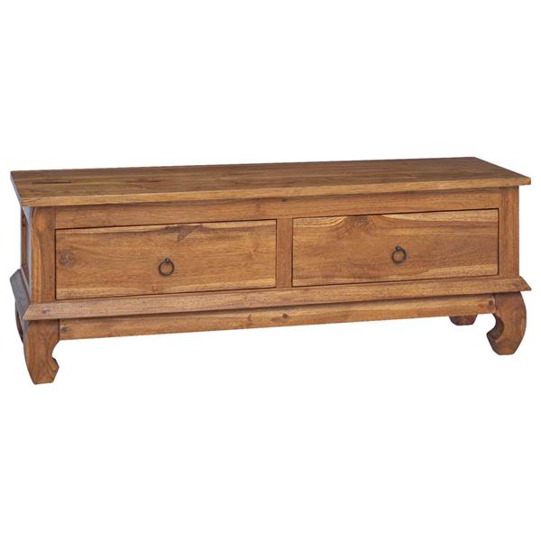 Grote foto vidaxl tv standaard met lade naturel 110 x 35 x 40 cm massief teakhout huis en inrichting overige