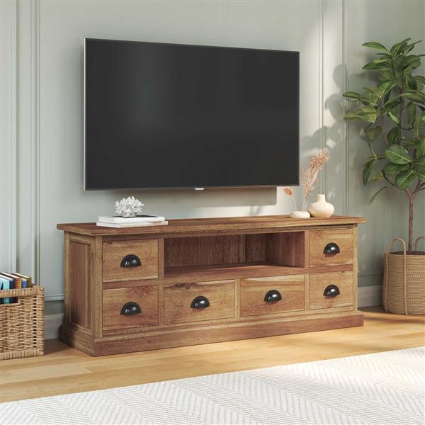 Grote foto vidaxl tv standaard met lade naturel 110 x 30 x 40 cm massief teakhout huis en inrichting overige