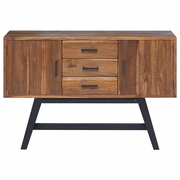 Grote foto vidaxl tv standaard met lade naturel 110 x 30 x 75 cm massief teakhout huis en inrichting overige