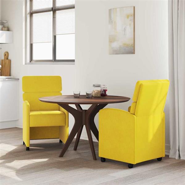 Grote foto vidaxl eetkamerstoelen met wieltjes 2 pcs geel 58 x 65 x 98 cm fluweel huis en inrichting stoelen