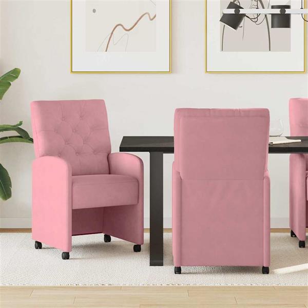Grote foto vidaxl eetkamerstoelen met wieltjes 2 pcs roze 58 x 67 x 97 cm fluweel huis en inrichting stoelen
