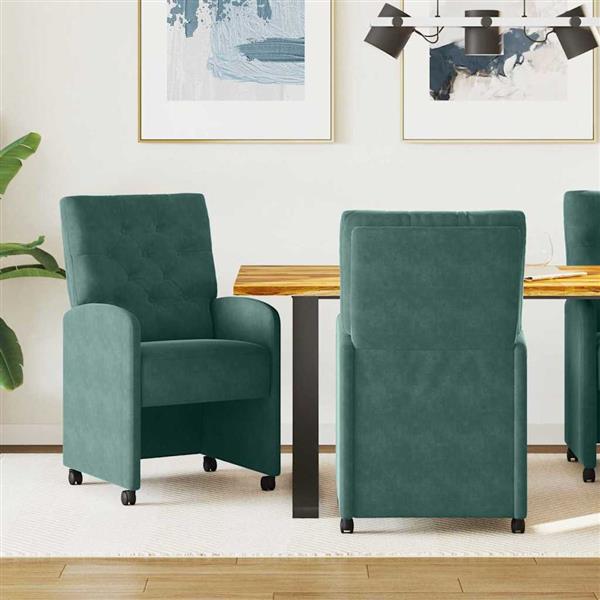 Grote foto vidaxl eetkamerstoelen met wieltjes 2 pcs donkergroen 58 x 67 x 97 cm huis en inrichting stoelen