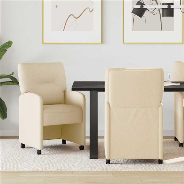 Grote foto vidaxl eetkamerstoelen met wieltjes 2 pcs cr me 57 x 67 x 95 cm stof huis en inrichting stoelen