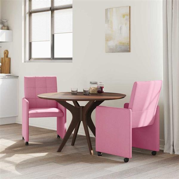 Grote foto vidaxl eetkamerstoelen met wieltjes 2 pcs roze 58 x 65 x 94 cm stof huis en inrichting stoelen