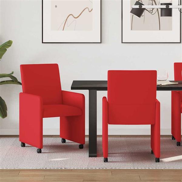 Grote foto vidaxl eetkamerstoelen met wieltjes 2 pcs rood 57 x 66 x 94 cm huis en inrichting stoelen