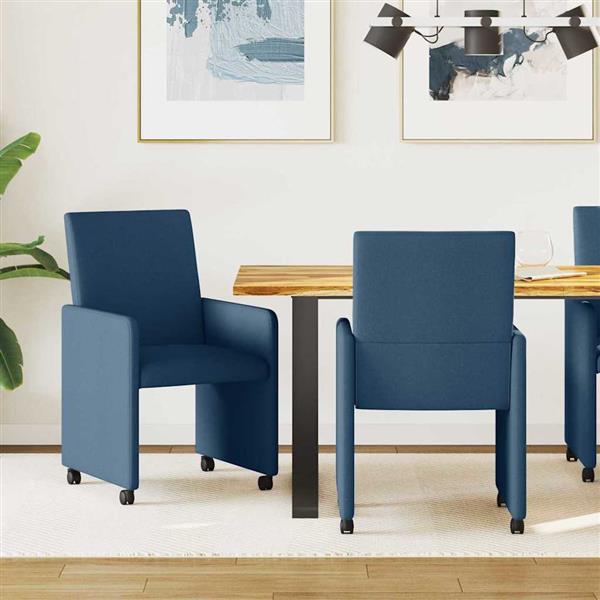 Grote foto vidaxl eetkamerstoelen met wieltjes 2 pcs blauw 57 x 66 x 94 cm stof huis en inrichting stoelen