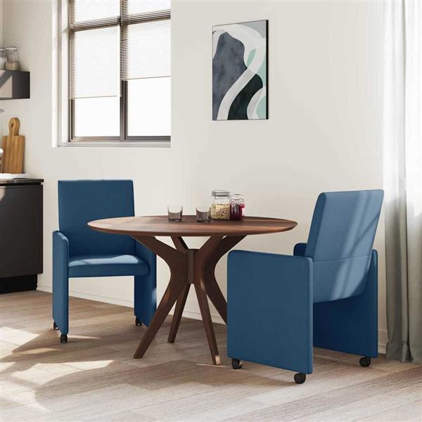 Grote foto vidaxl eetkamerstoelen met wieltjes 2 pcs blauw 57 x 66 x 94 cm stof huis en inrichting stoelen