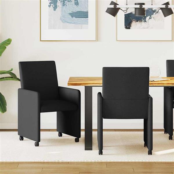 Grote foto vidaxl eetkamerstoelen met wieltjes 2 pcs zwart 57 x 66 x 94 cm stof huis en inrichting stoelen