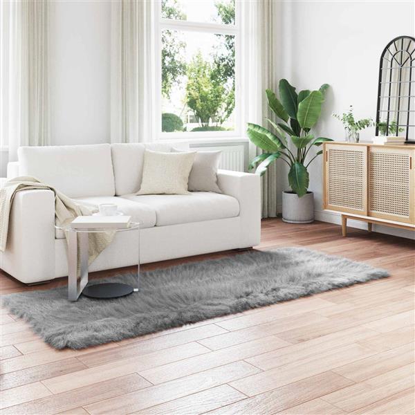 Grote foto vidaxl nep schapenvacht tapijt tafalla grijs 80 x 250 cm polyester huis en inrichting vloerbedekking en kleden