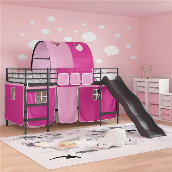 Grote foto vidaxl loftbed voor kids zwart en roze 107 x 200 cm metaal antiek en kunst stoelen en banken