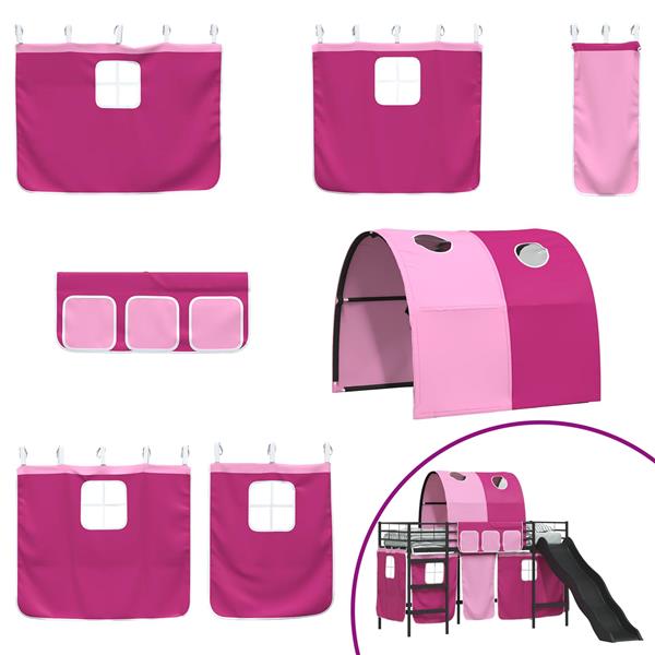 Grote foto vidaxl loftbed voor kids zwart en roze 100 x 190 cm metaal antiek en kunst stoelen en banken