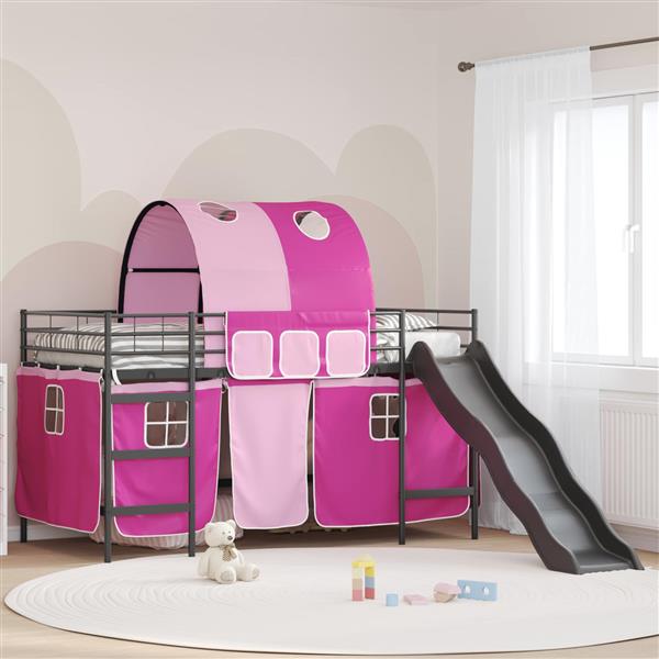 Grote foto vidaxl loftbed voor kids zwart en roze 79 5 x 200 cm metaal antiek en kunst stoelen en banken