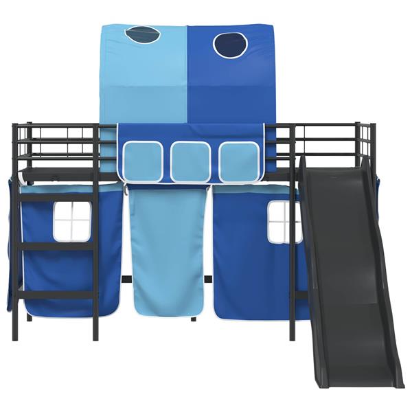 Grote foto vidaxl loftbed voor kids zwart en blauw 100 x 190 cm metaal antiek en kunst stoelen en banken