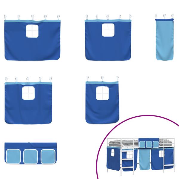 Grote foto vidaxl loftbedframe voor kinderen met gordijnen wit en blauw antiek en kunst stoelen en banken