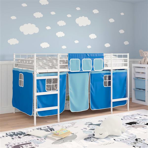 Grote foto vidaxl loftbedframe voor kinderen met gordijnen wit en blauw antiek en kunst stoelen en banken