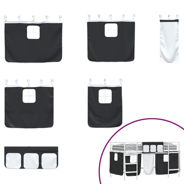 Grote foto vidaxl loftbedframe voor kinderen met gordijnen wit en zwart antiek en kunst stoelen en banken