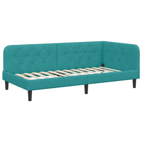 Grote foto vidaxl hoekbedframe turquoise 100 x 200 cm fluweel antiek en kunst stoelen en banken