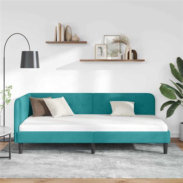Grote foto vidaxl hoekbedframe turquoise 100 x 200 cm fluweel antiek en kunst stoelen en banken